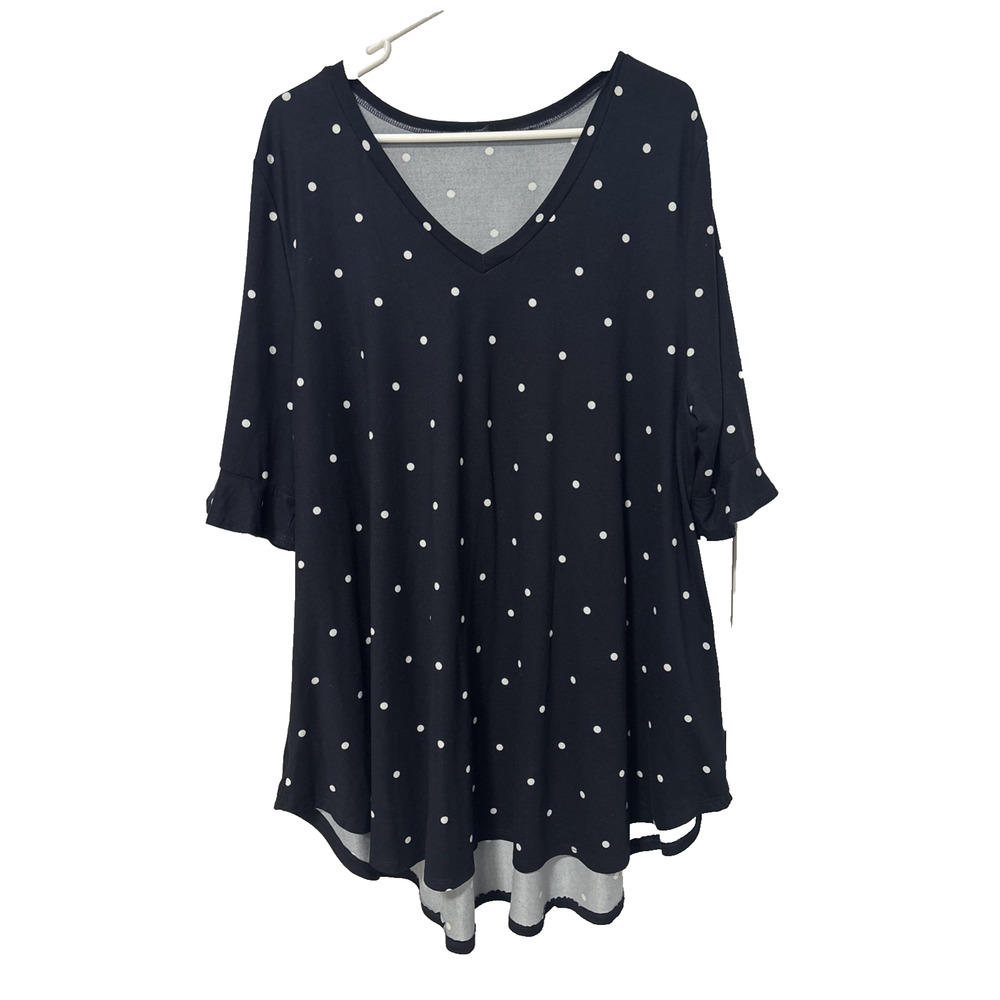Women's XXXL Navy White Polka Dotâ Tunic Top BOHO Cottagecore Travel Essential